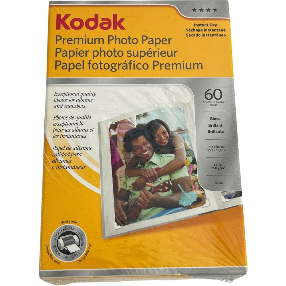 Kodak Premium Photo Paper 4x6 Glossy 60 Sheets 66lb Instant Dry 250g